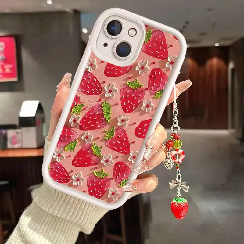 Coque en silicone souple mat TPU avec chaîne et pendentif motif fleur fraise pour Google Pixel 10 Pro 9A 8A 10 9 8 10 Pro XL 7A