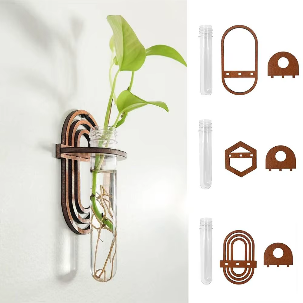 Support mural en bois pour plantes hydroponiques