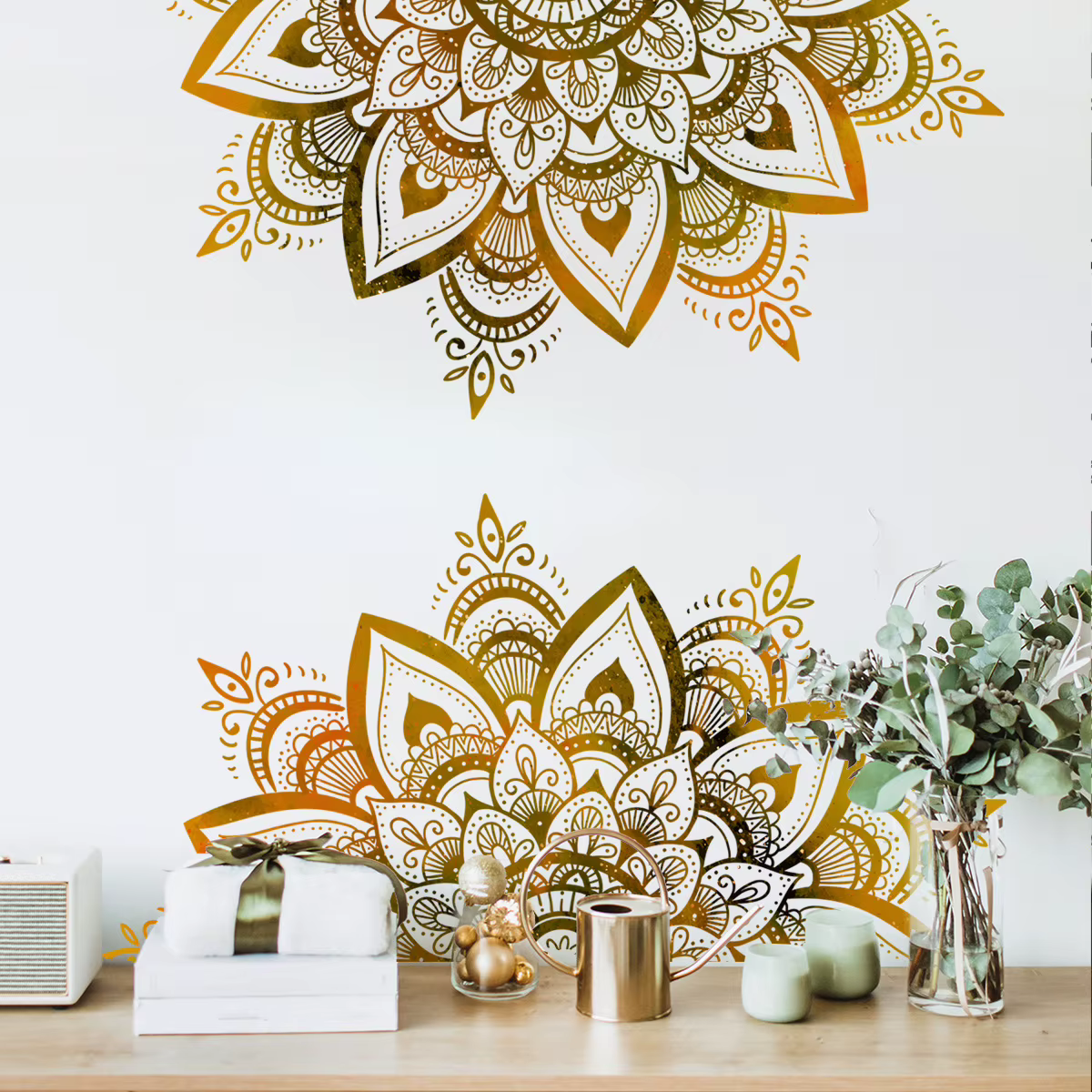 Autocollant mural amovible auto-adhésif motif fleur de mandala bohème pour chambre à coucher – Décoration murale
