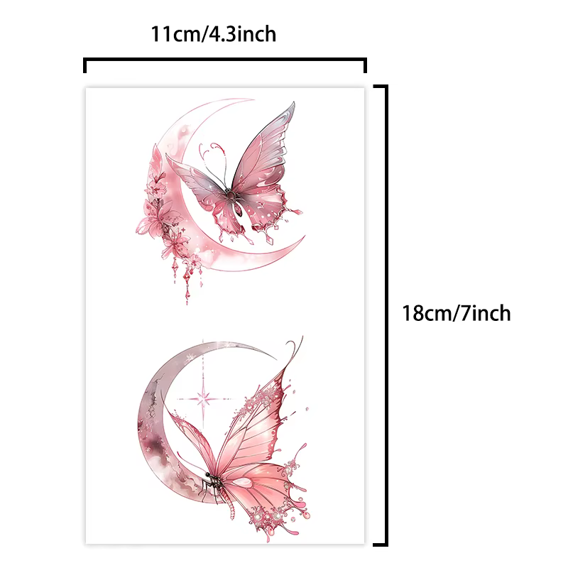 Autocollant de tatouage temporaire imperméable, motif papillon dansant avec la lune, à utiliser sur les épaules et les bras, longue durée, faux tatouage