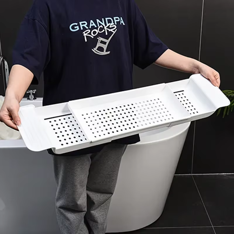 Plateau de baignoire, panier de douche, étagère de baignoire extensible, support de serviette, support de livre, organisateur de rangement, accessoires