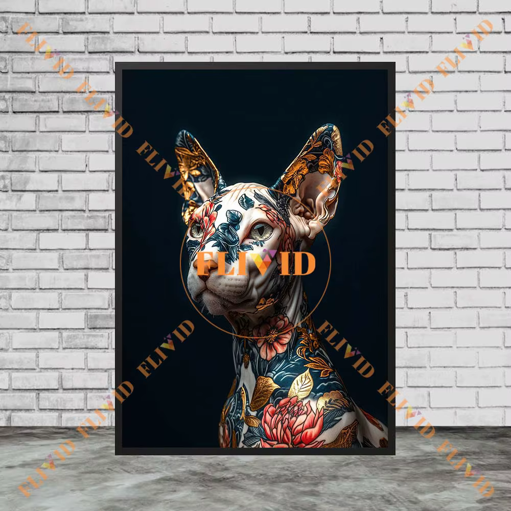 Affiche Murale Abstraite avec Tatouage de Chien et Chat, Peinture sur Toile Sans Cadre, Imprimés d'Animaux, Décor de Salon