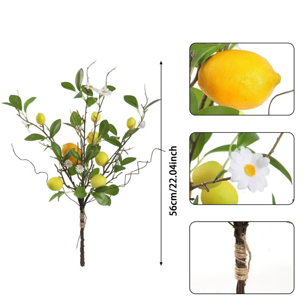 Branche de citron artificielle en plastique avec fleurs