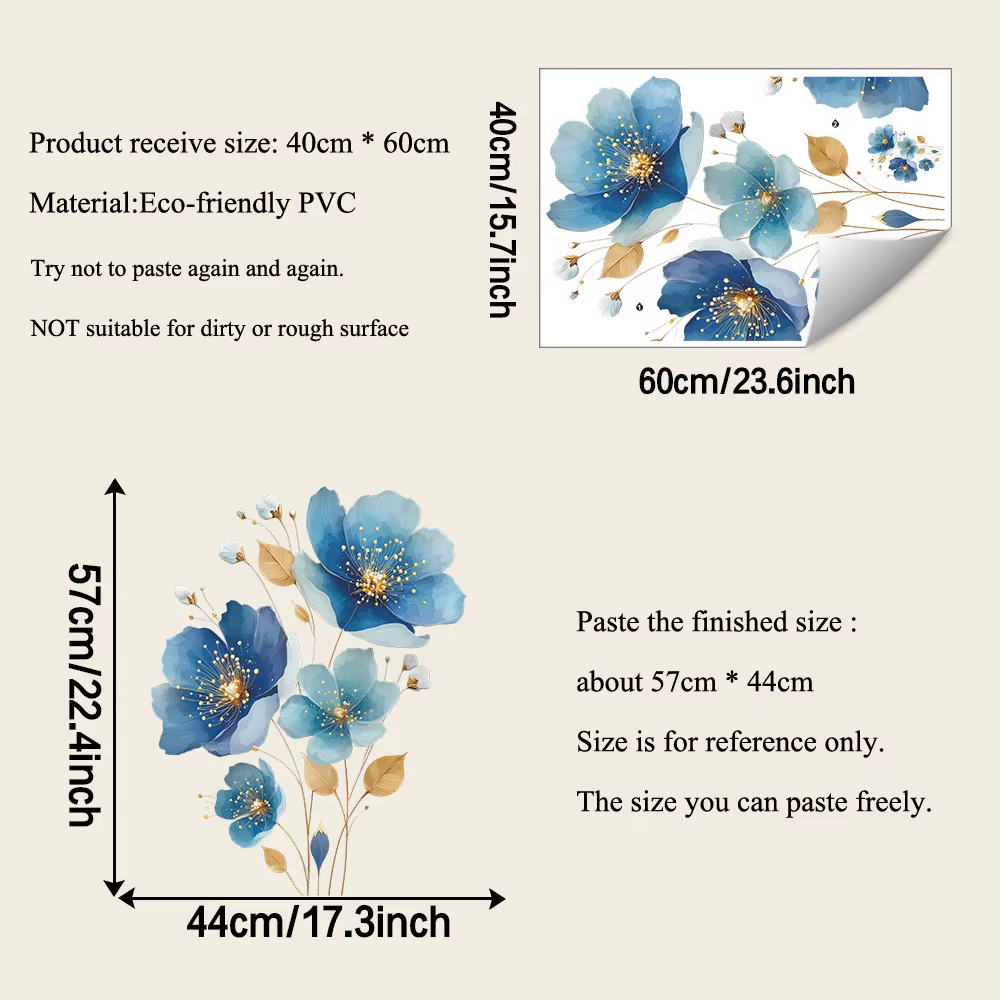 Autocollant mural de fleurs bleues magnifiques pour salon
