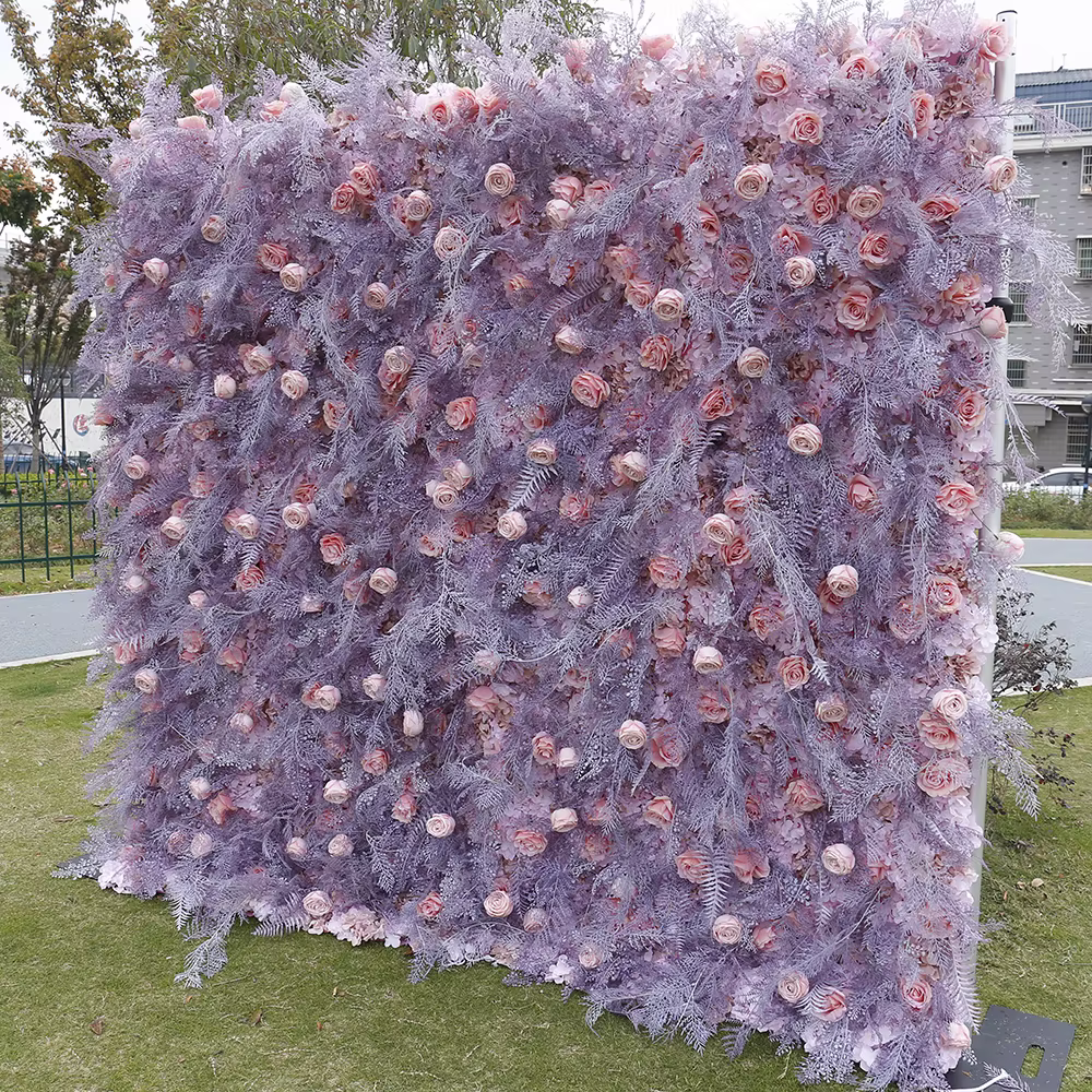 Panneau mural de fleurs artificielles roses et violettes