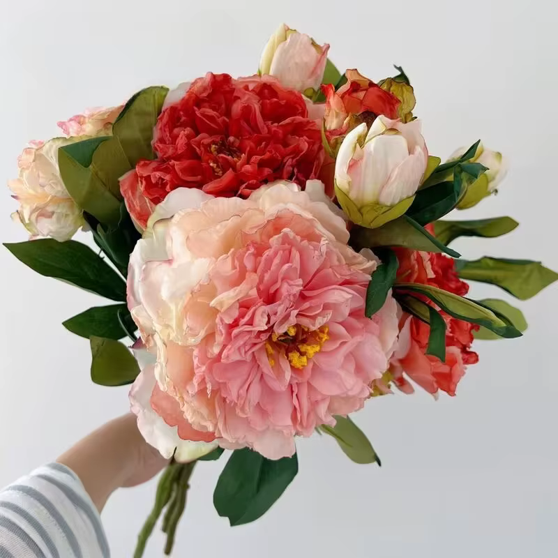 49CM pivoine rétro fleur artificielle lumière luxe grand bouquet
