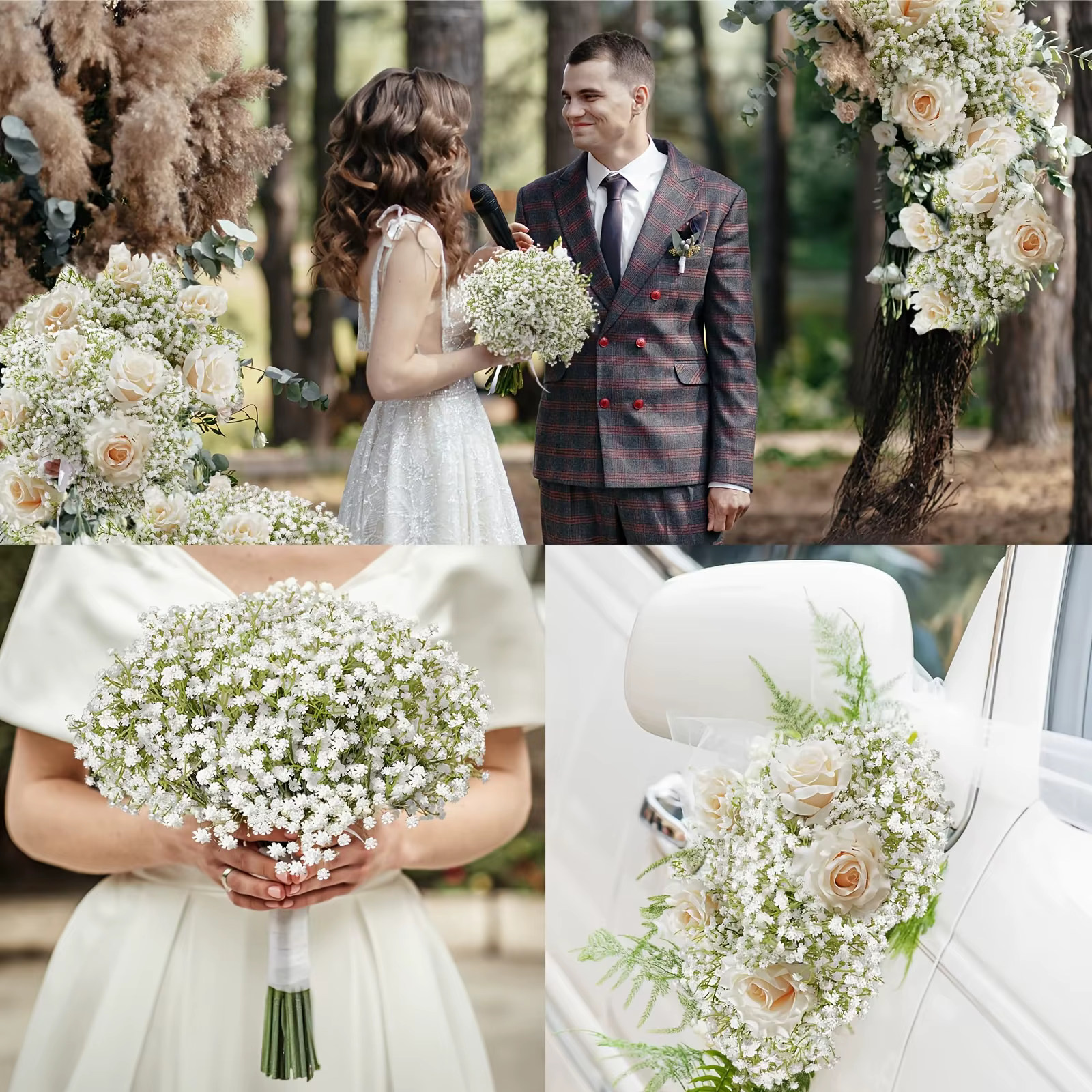 20 fleurs artificielles réalistes en gypsophile blanc – Élégantes fausses