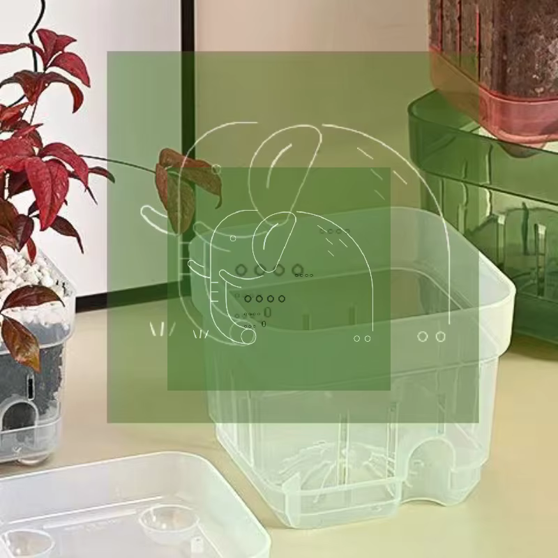Pot de plantation carré avec fenêtre de visualisation et drainage