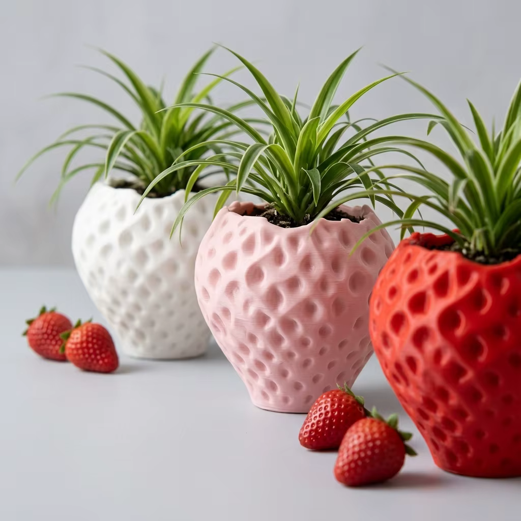 Pot de fleurs en plastique pastoral 3D motif fraise multicolore pour plantes succulentes