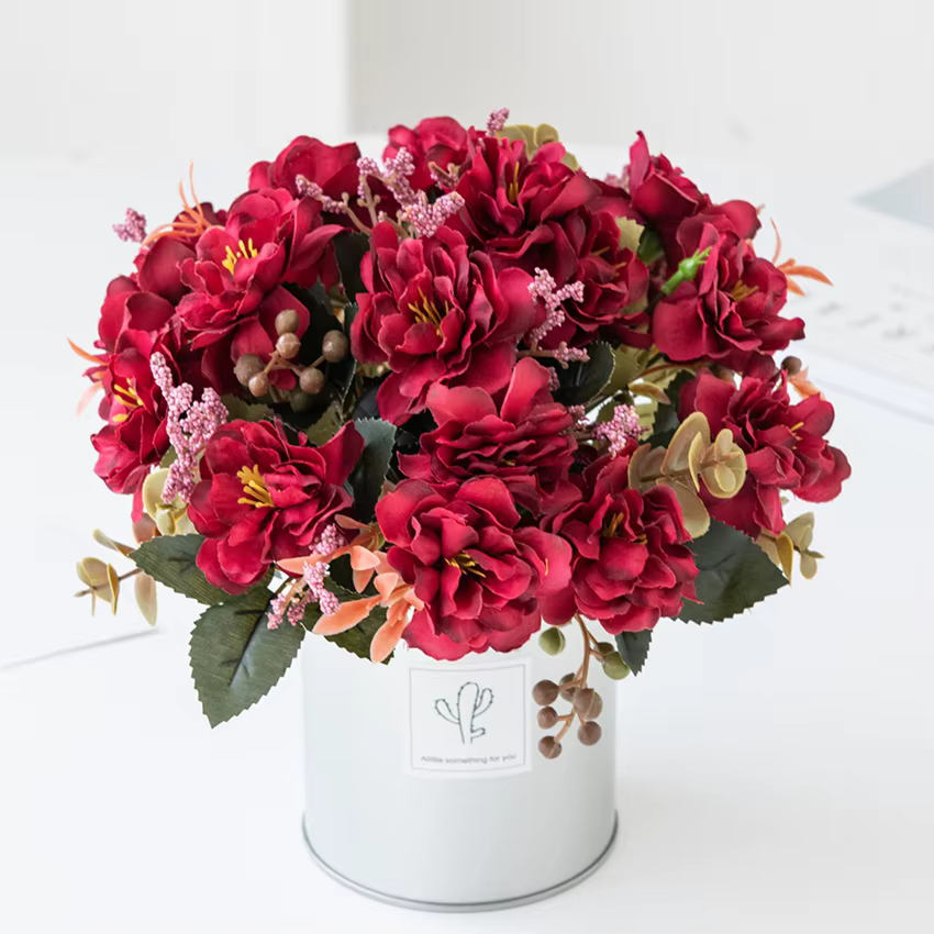 Fleurs artificielles Scrapbooking Soie Cerise Vase Accueil Salle Table Décor Extérieur Mariage Jardin Bouquet Bricolage Festival Couronne