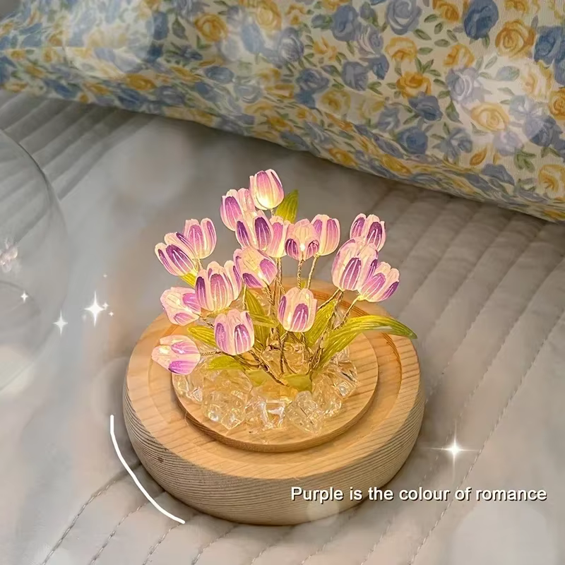 Veilleuse LED en forme de fleur de tulipe artificielle faite à la main