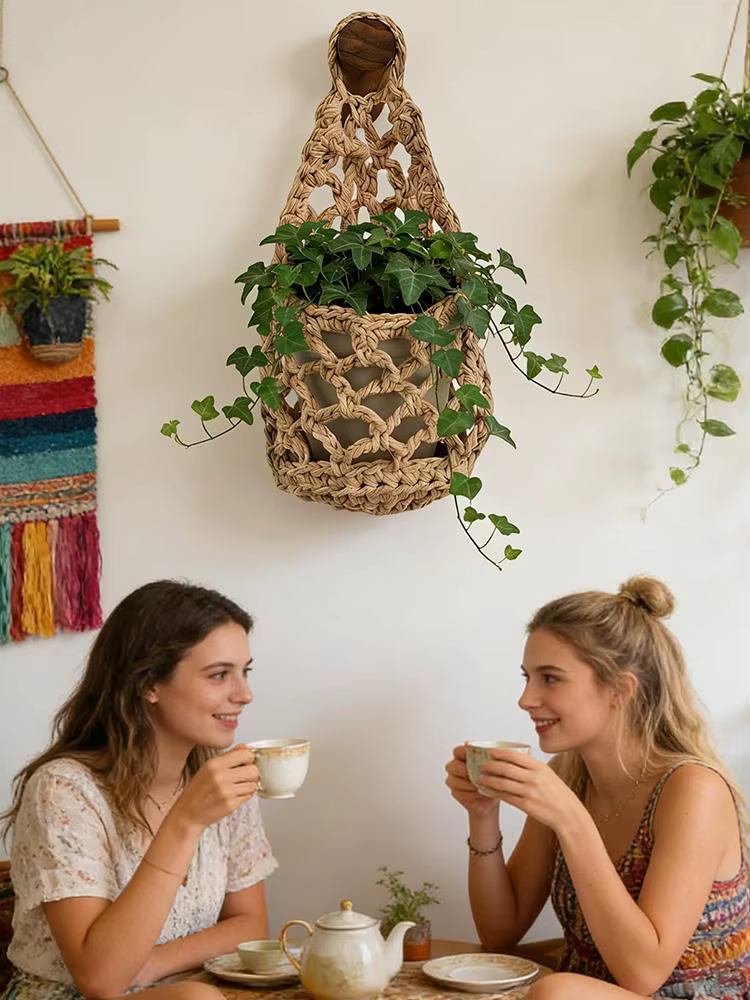 Support mural en macramé de coton fait main