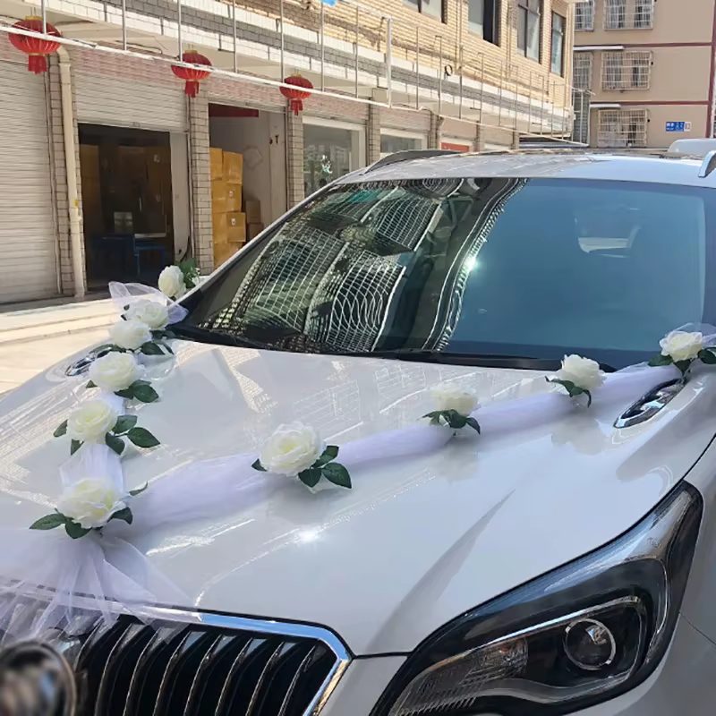 Fleur artificielle de Rose blanche pour décoration de voiture de mariage