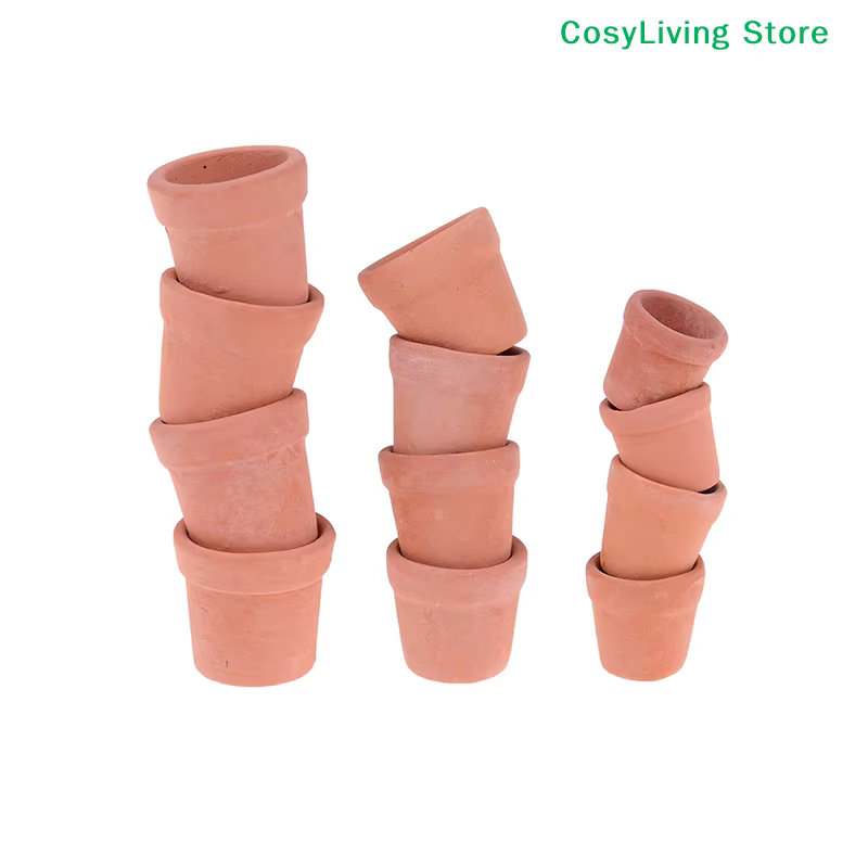 Lot de 12 pots de fleurs miniatures faits à la main en argile rouge