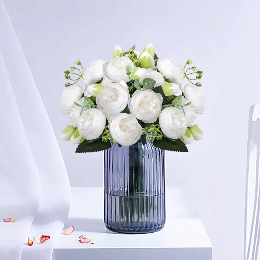 Fleurs artificielles Soie Pivoine Bouquet Festival Décorations Vase Maison Chambre Jardin Salon Mariage Mariée Arch Faux Plantes Prop