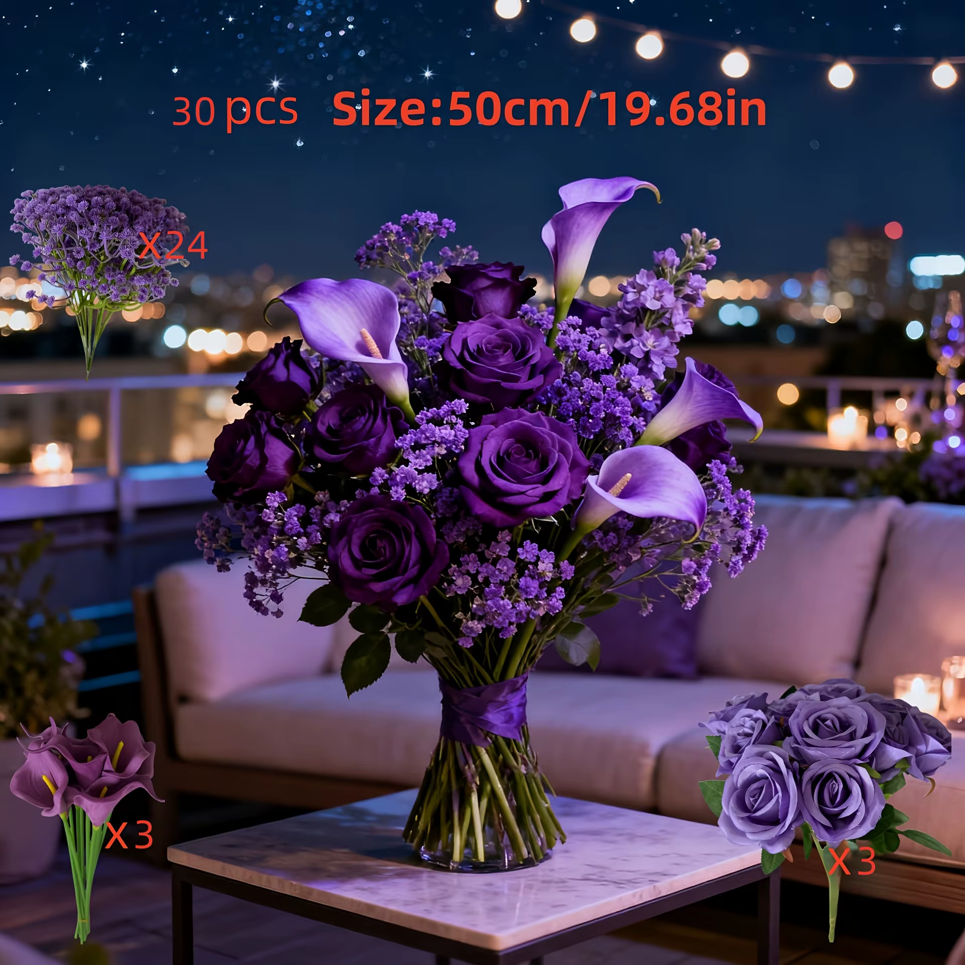 Ensemble de 30 fleurs artificielles de haute qualité