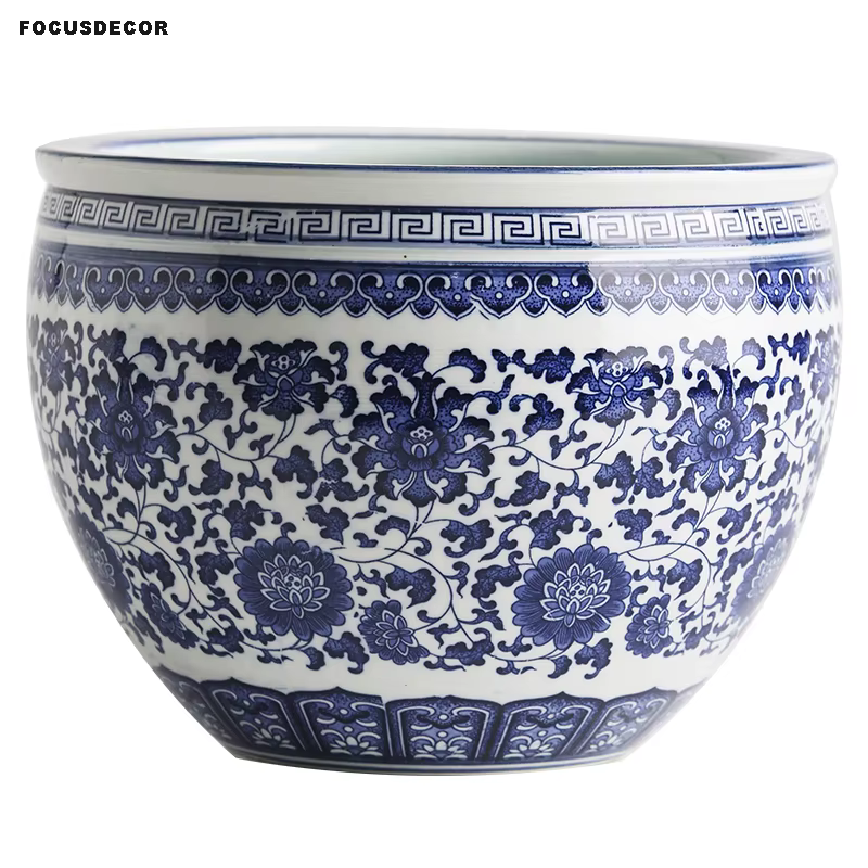 Jingdezhen Pot de fleur en porcelaine bleue et blanche haute température Pot