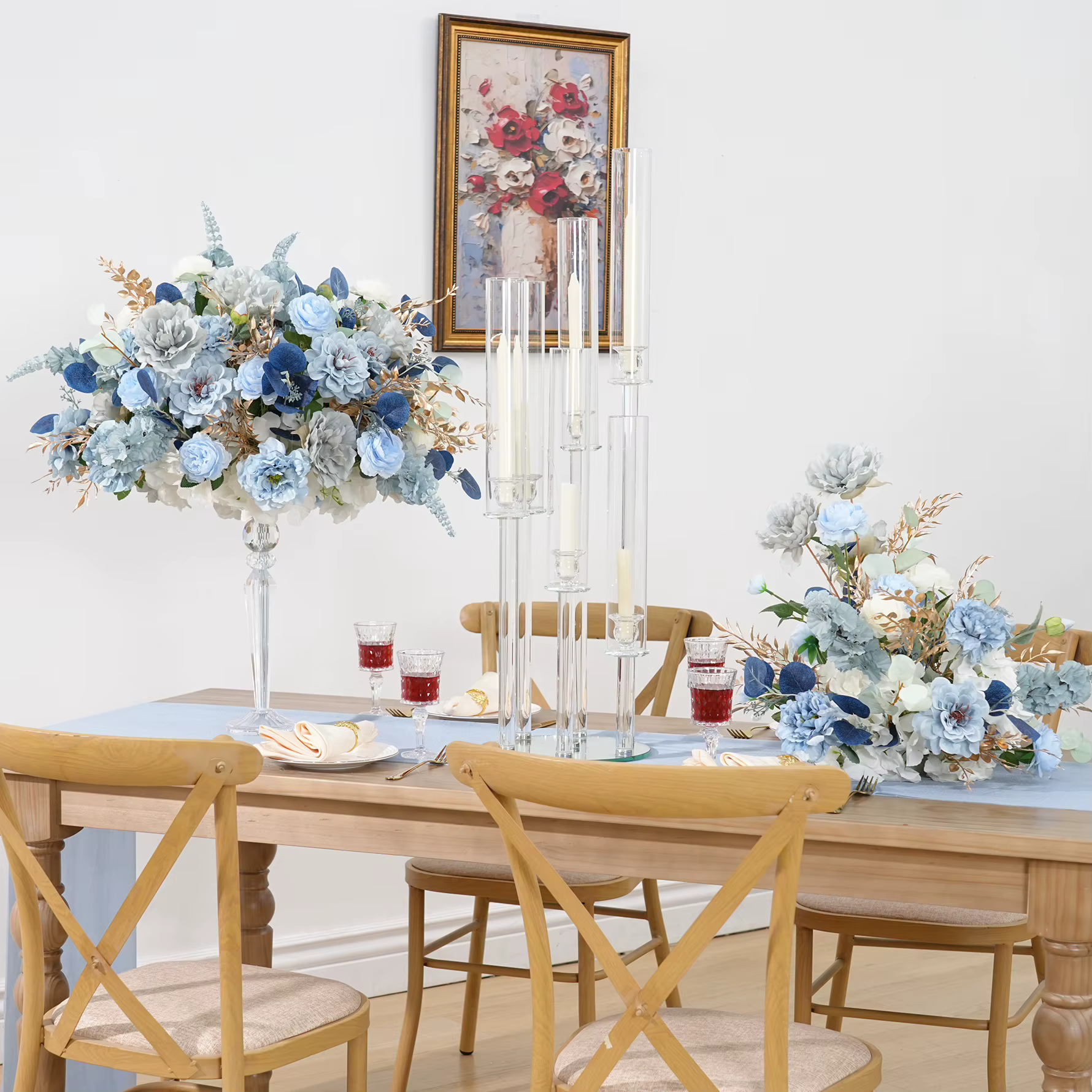 Haze bleu Eucalyptus pivoine feuille d'or centres de Table fleur boule décor mariage Banquet réception accessoires fenêtre affichage C8933