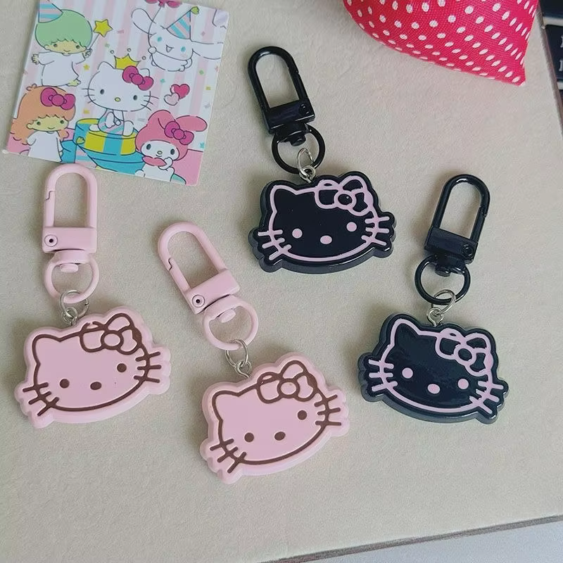 Porte-clés Hello Kitty en acrylique rose et noir, pendentif mignon pour sac, breloque tendance, cadeau idéal pour BFF, couple, meilleure amie, accessoires esthétiques pour sac à dos