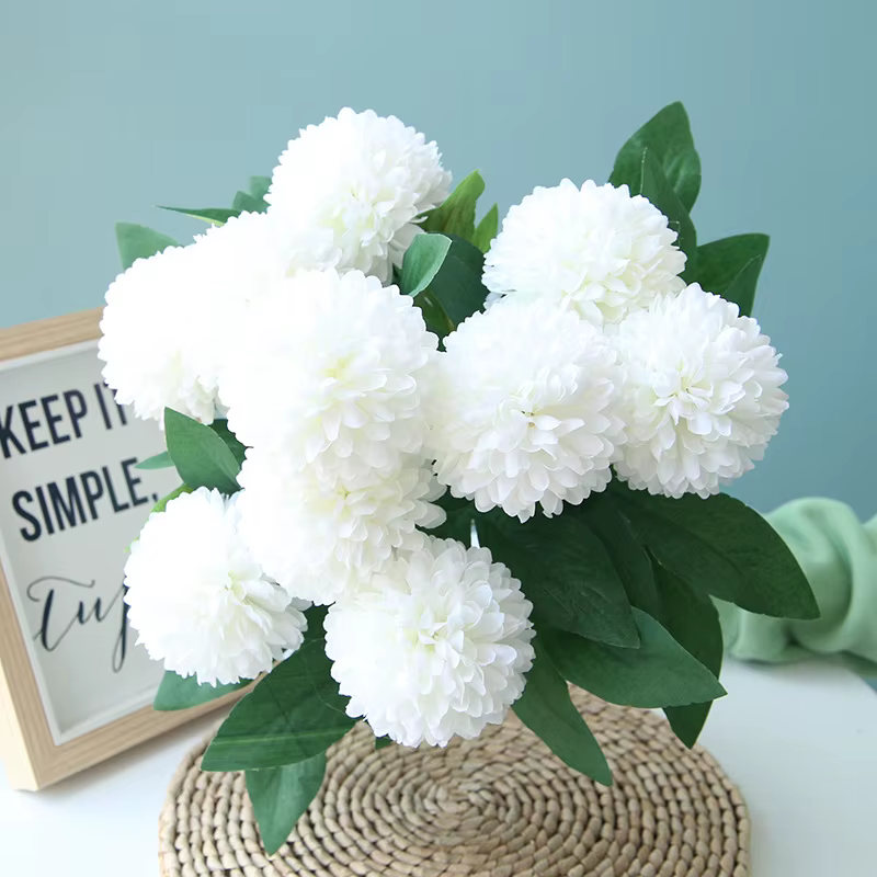 Simulation d'aloès vert fleurs soie 10 têtes boule chrysanthème Bouquet Auditorium décoration plantes