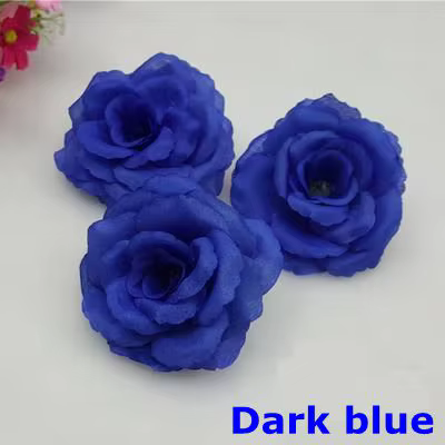 Têtes de roses artificielles en soie bleu foncé