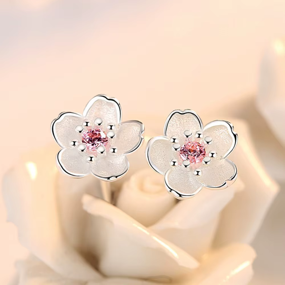 Boucles d'oreilles clous exquises et romantiques en zircon rose et violet, motif fleur à cinq pétales, pour femme, accessoire de mode mignon pour le quotidien