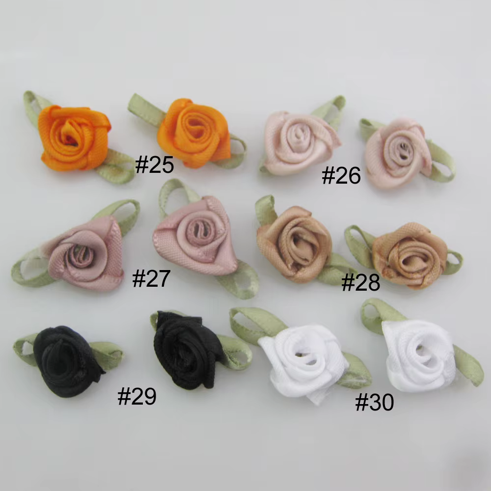 Rosettes roses avec ruban à la mode, 30 couleurs au choix, 50 pièces, accessoires de fleurs en tissu feuille, fournitures de couture artisanales pour bricolage