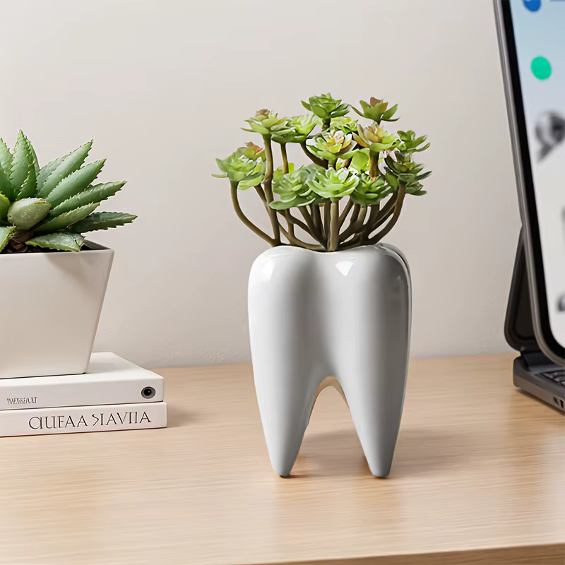 2 pots de fleurs, design en forme de dent