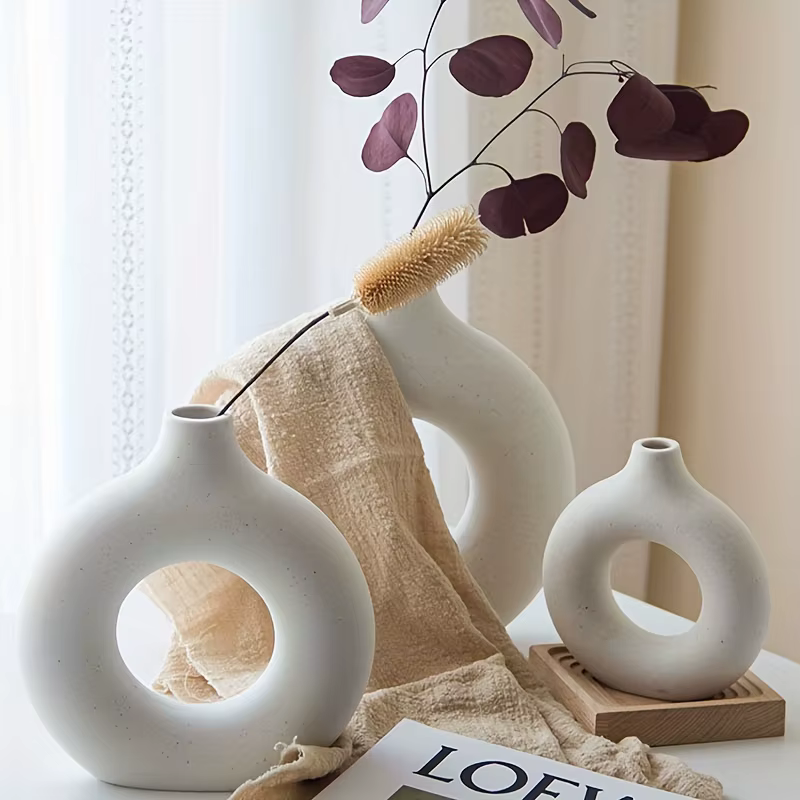 1pc, Vases de Vase en céramique blanc/Beige pour la décoration