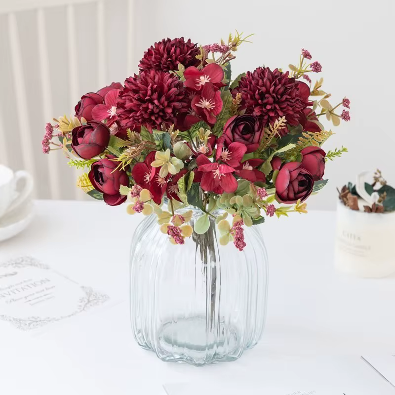 Fleurs artificielles moins chères thé Rose bourgeons bricolage boîte à bonbons Vase décor de chambre à la maison guirlande de saint valentin Bouquet de mariage hortensia en soie