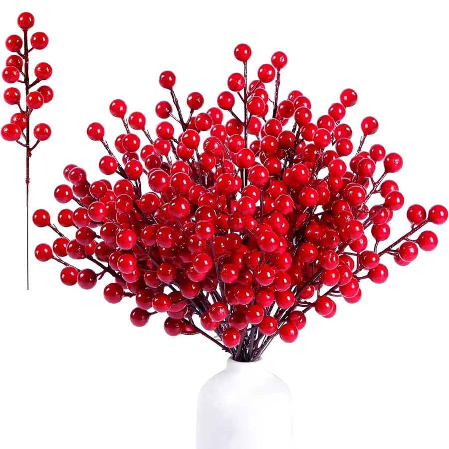 Plante artificielle Holly Red Fruit Festival couronne d'arbre de noël maison