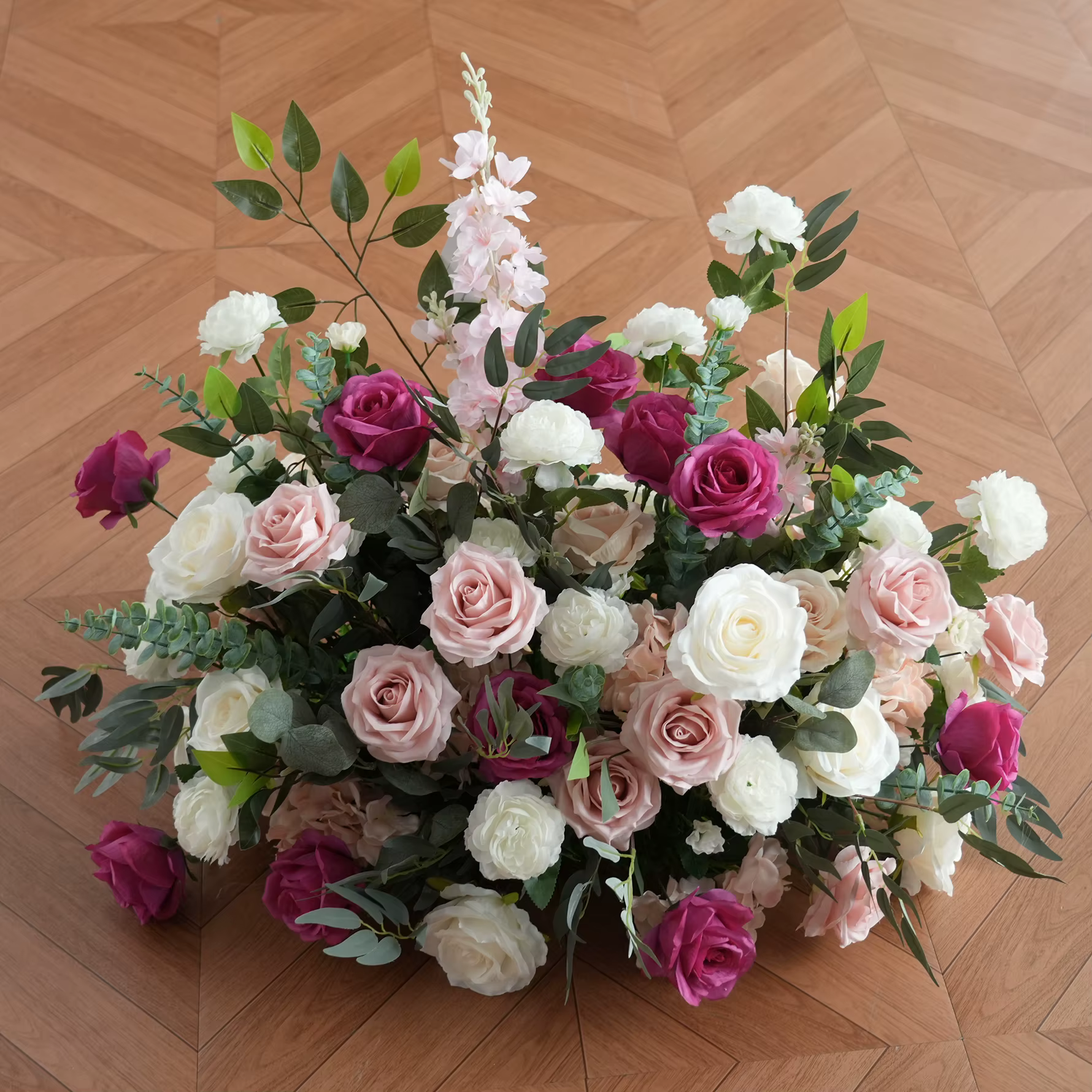 H9094 HMEOT Arche florale artificielle rose vif et feuilles vertes pour décoration de mariage