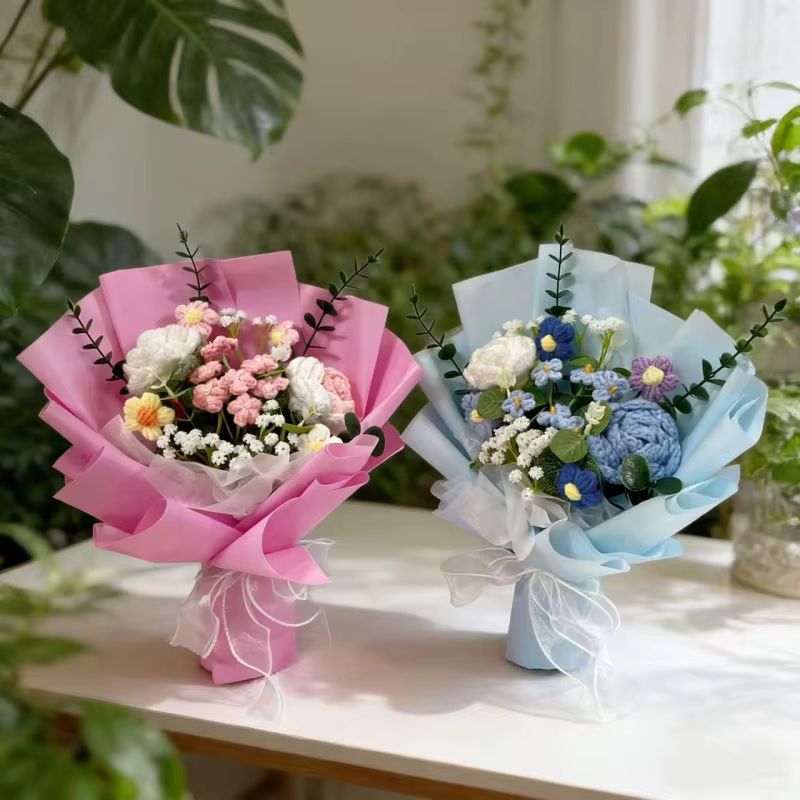 Bouquet de fleurs artificielles au crochet