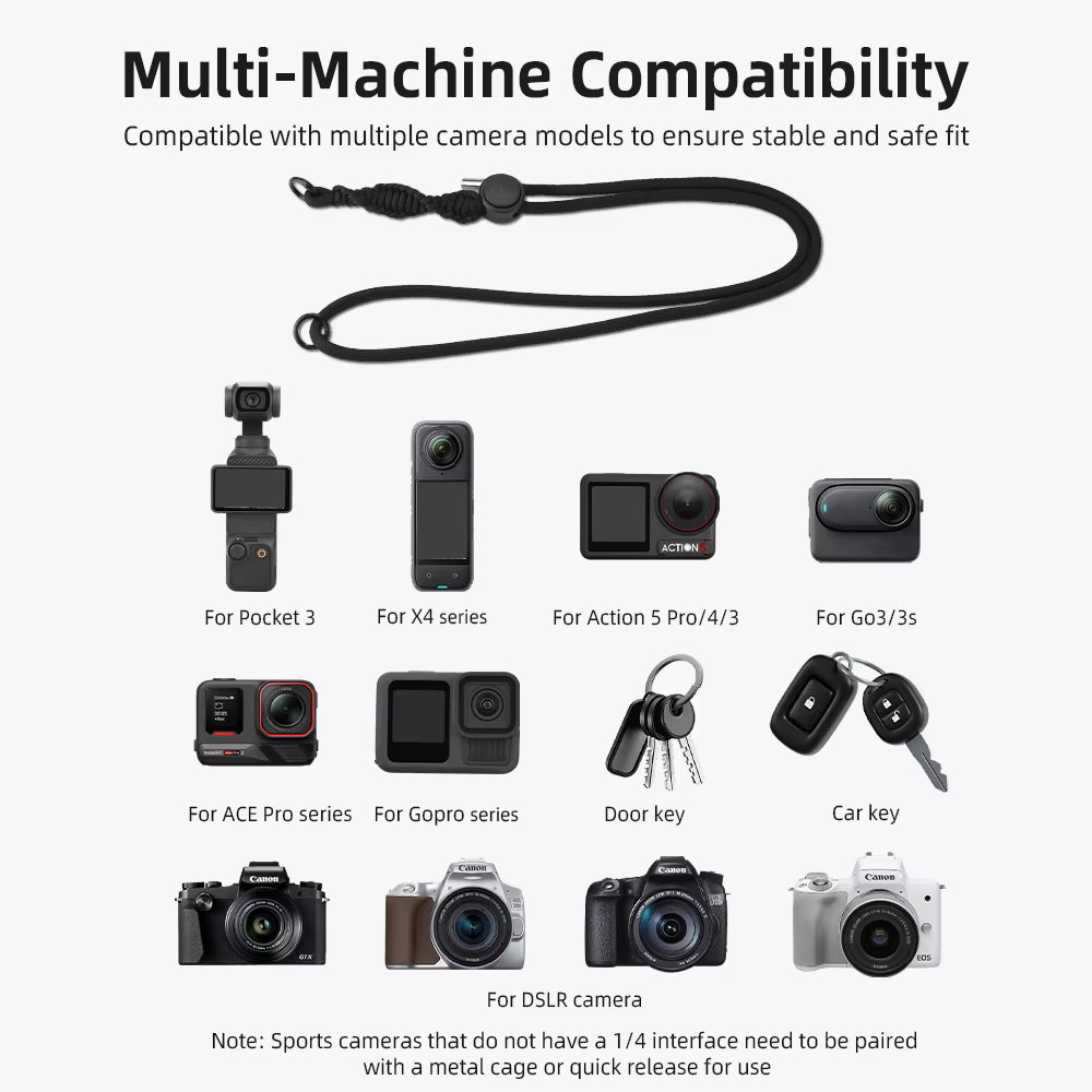 Accessoires pour Dji Osmo Pocket 3/4 : Lanière pour caméra de poche, sangle tour de cou mains libres, sangle bandoulière, sangle bandoulière réglable, facile à transporter, comprend une vis 1/4