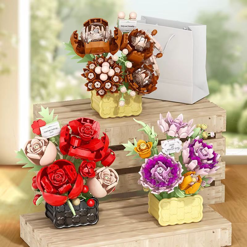 Panier de fleurs éternelles roses