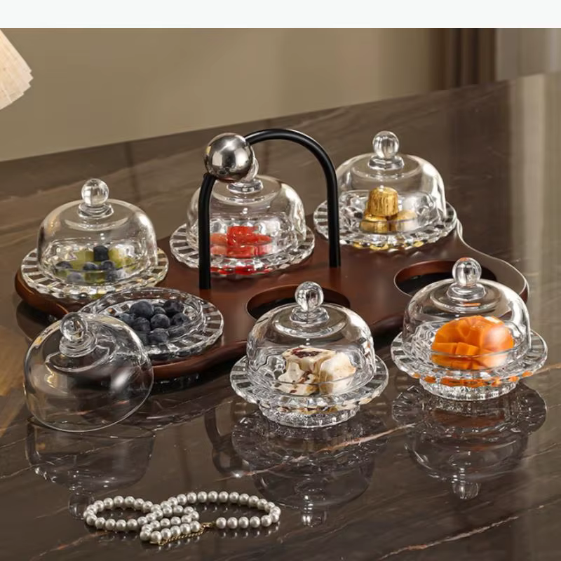 Assiette à dessert en verre avec couvercle, assiettes à fruits compartimentées, plateau à collations, bol à collations, plateau de rafraîchissement, plat à gâteau, plat à dim sum, assiettes à pâtisser