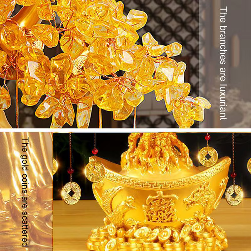 Arbre d'argent Citrine chinois Feng Shui Fa Cai cristal Yuanbao