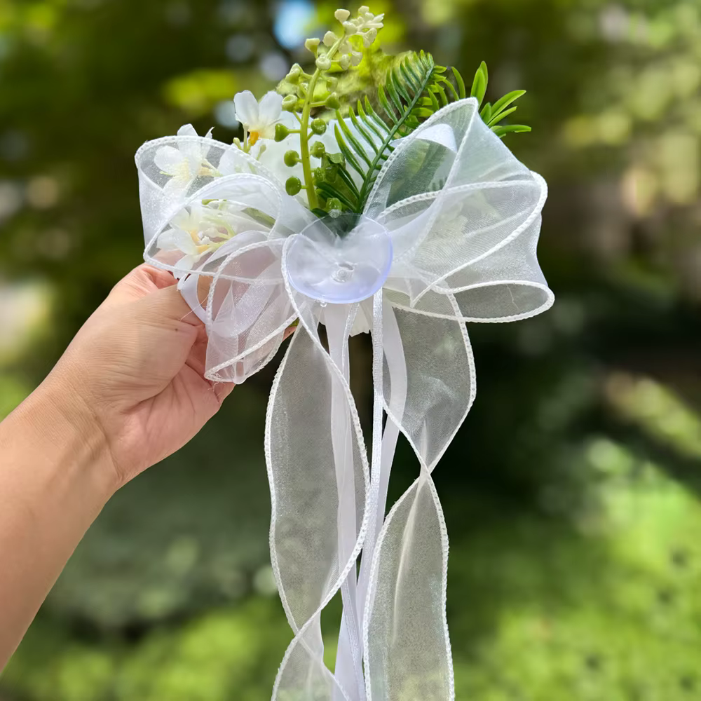 Grande fleur de rose à bords frisés (avec ventouse) – Décoration florale artificielle pour rétroviseur de voiture de