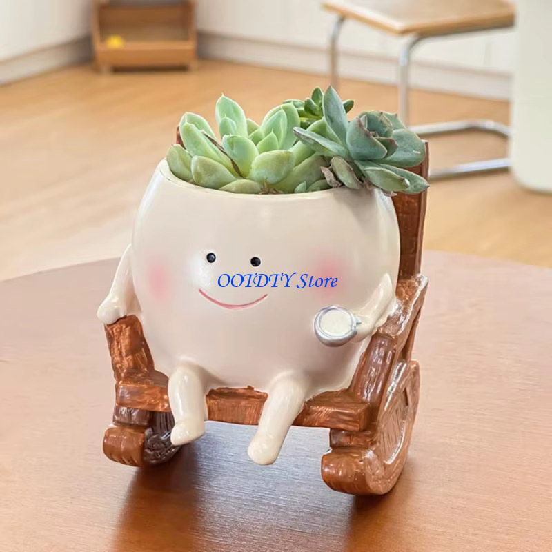 367A Mini Pot plantes charnues en résine dessin animé fait à main