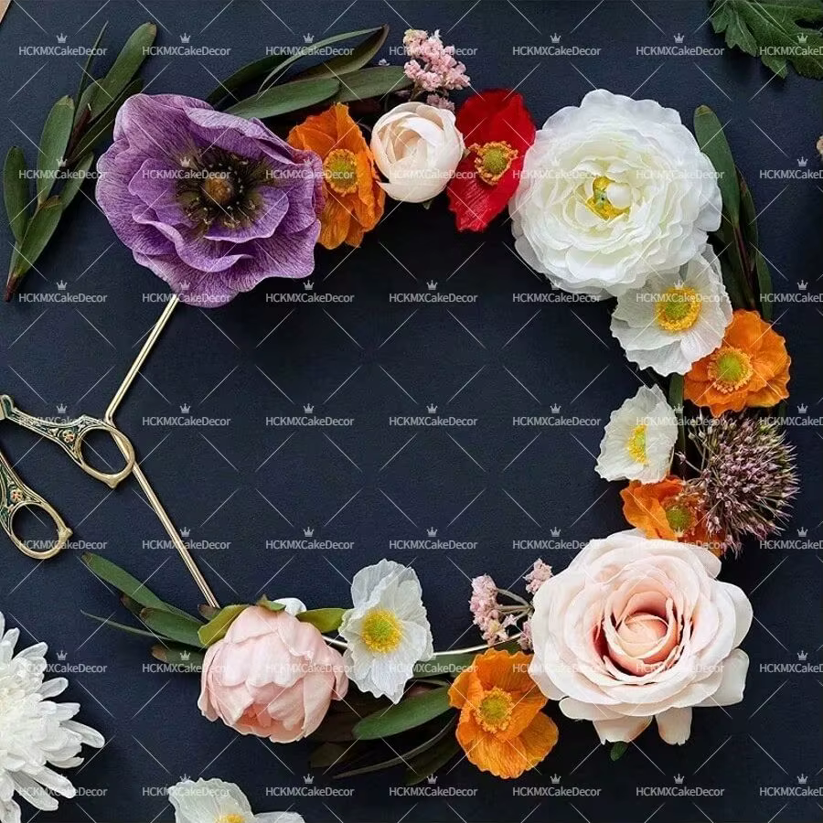 Lot de 5 cerceaux floraux en fil doré avec base en bois pour décoration de centre de table de mariage DIY