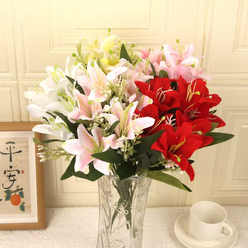 Grand Bouquet de fleurs artificielles en soie de lys de 13.8 pouces