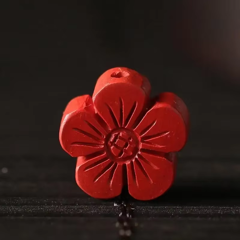 Fleur de prunier de cinabre naturelle, perle dispersée, fleur à cinq pétales