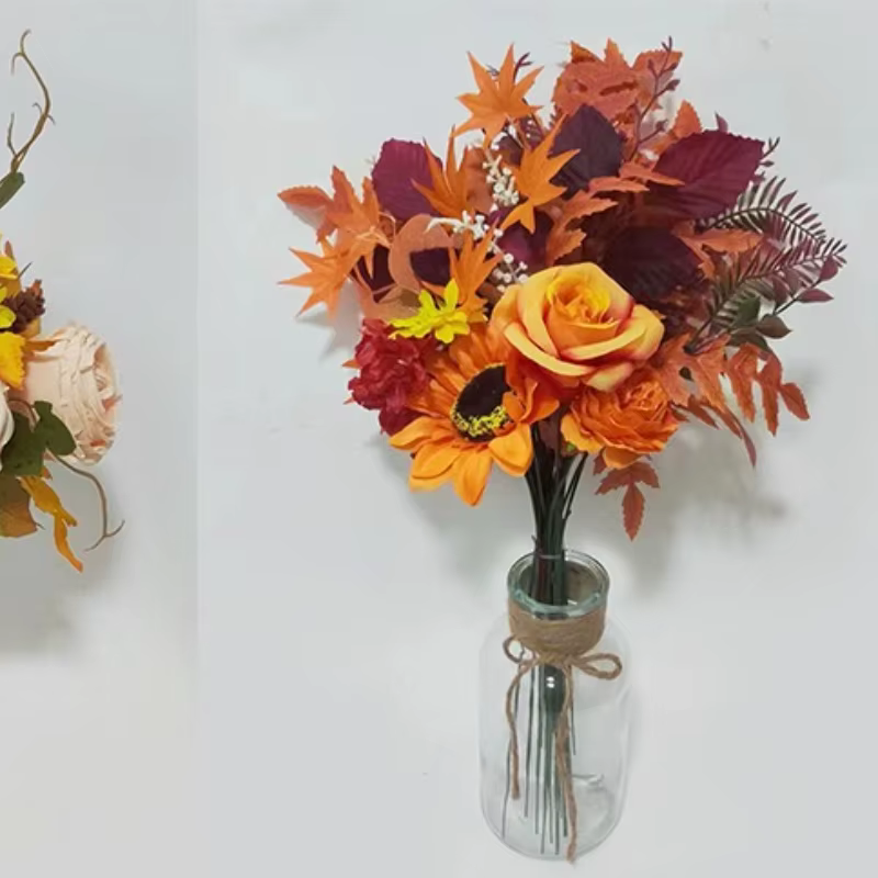 Décor de jardin Simulation feuilles d'érable tournesols Bouquet Orange noël Halloween décoration d'auditorium fleurs artificielles
