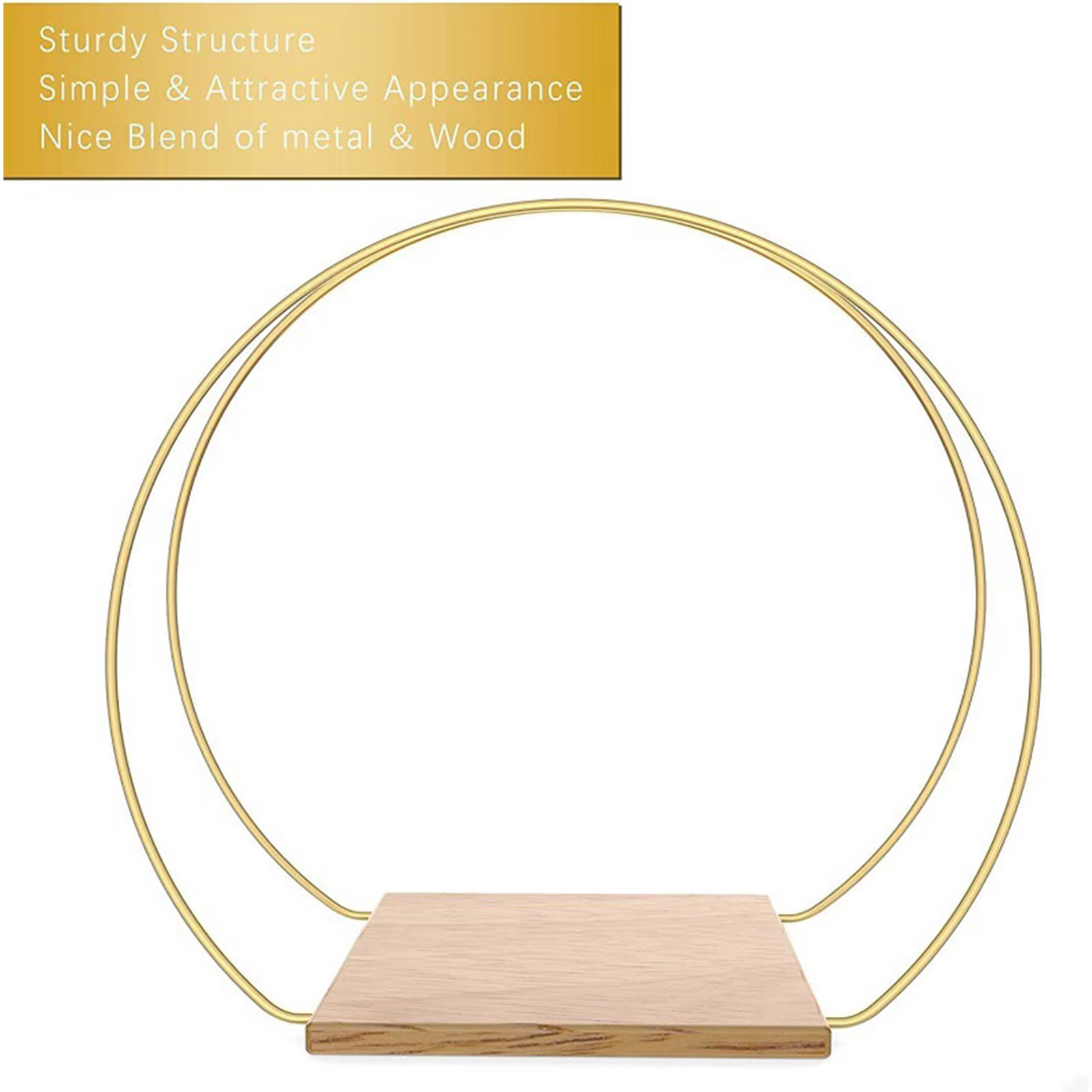 Pièce maîtresse de cerceau floral en métal avec support en bois