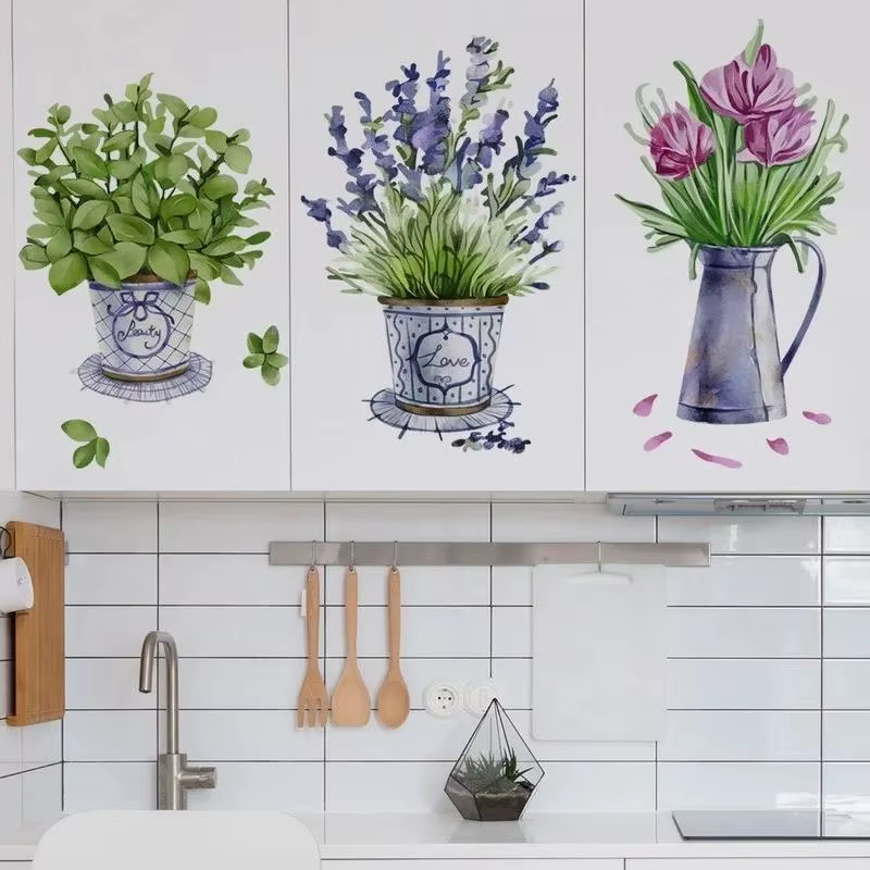 Autocollant mural pour Pots de fleurs aquarelle