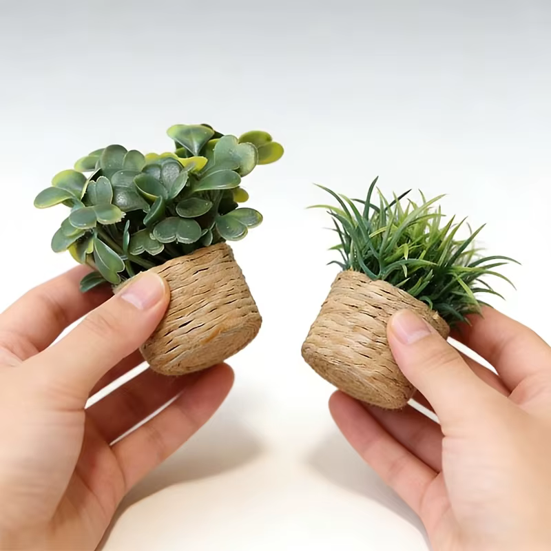 Plantes artificielles en pot, mini-plantes mignonnes en pot, paysage miniature adapté à l'intérieur, à l'extérieur, à la maison, à la cuisine, au bureau