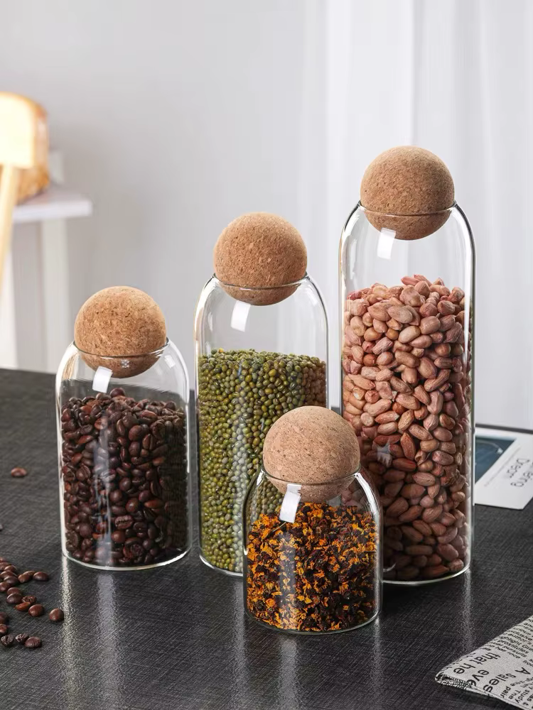 Pot scellé bouchon en liège en verre grains de café boîte de stockage de fruits secs cuisine alimentaire pot