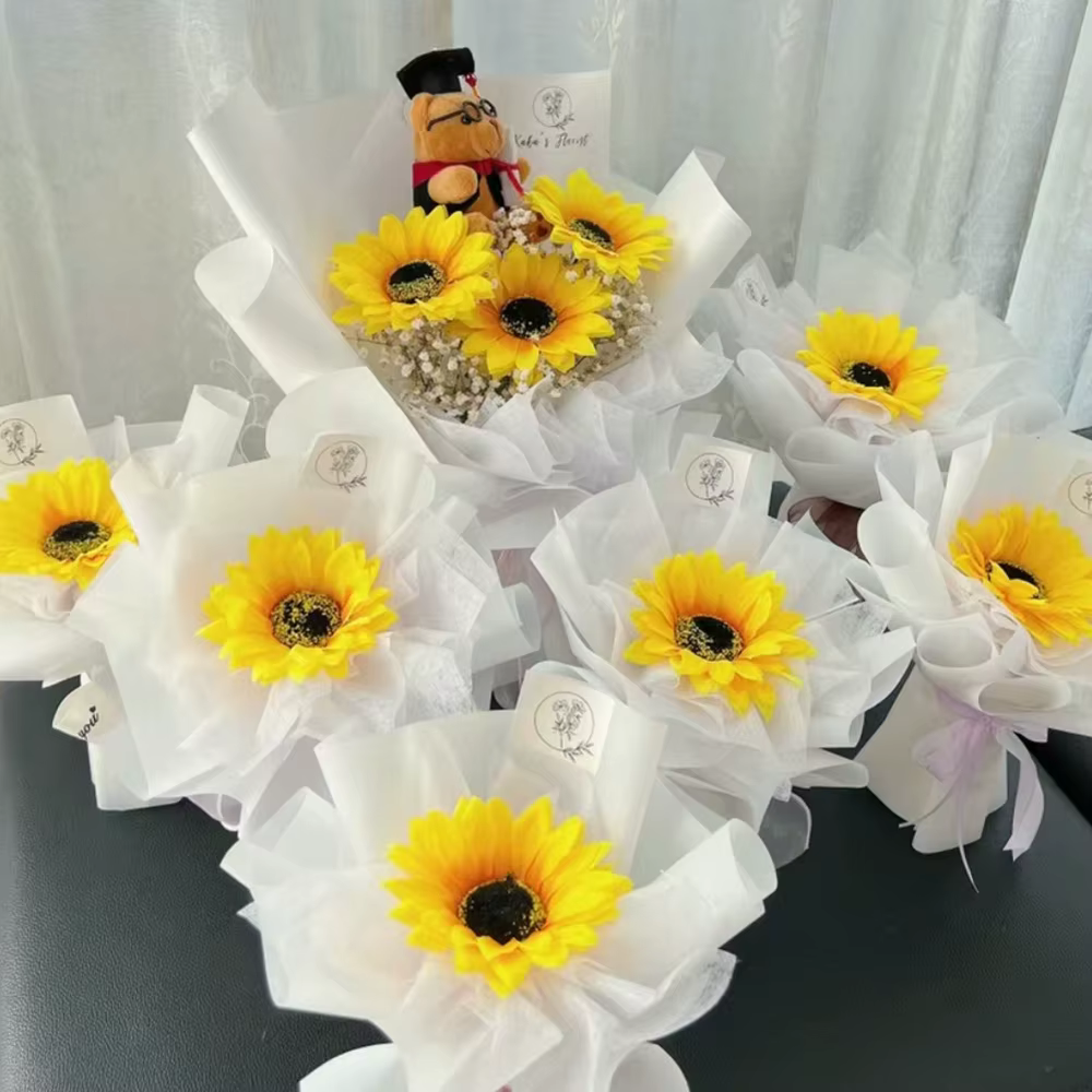 Fleur Artificielle Tournesol Printemps Maison Chambre Jardin Décoration Stamine Mariage Gerbera Salon Table Scène Fête des Mères Cadeaux DIY