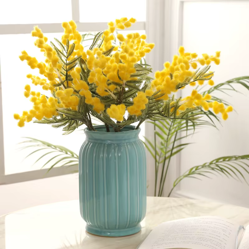 Fausses fleurs artificielles d'acacia jaune Mimosa Spray cerise branche de fruits mariage maison Table décoration fausse fleur