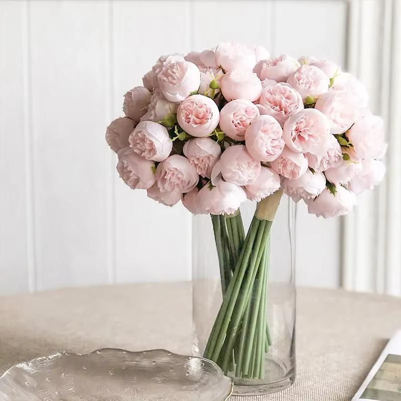 Rose Rose pivoine fleurs artificielles Bouquet de soie 27 têtes Roses fausse fleur pour Vase de Table organiser les fleurs de décoration de mariage à la maison